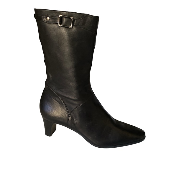 Cole Hann Black Kitten Chunky Heel Boots - Picture 1 of 7